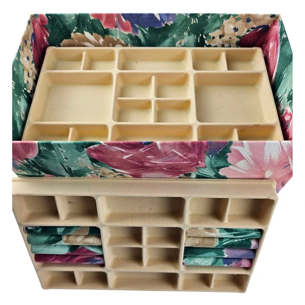 Floral Fabric Jewelry Box with Tray Organizer -‎ Vintage Style Storage Case